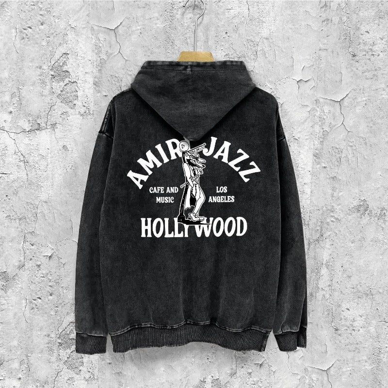 Amiri washed hoodie wolf music hand-made distressed printing