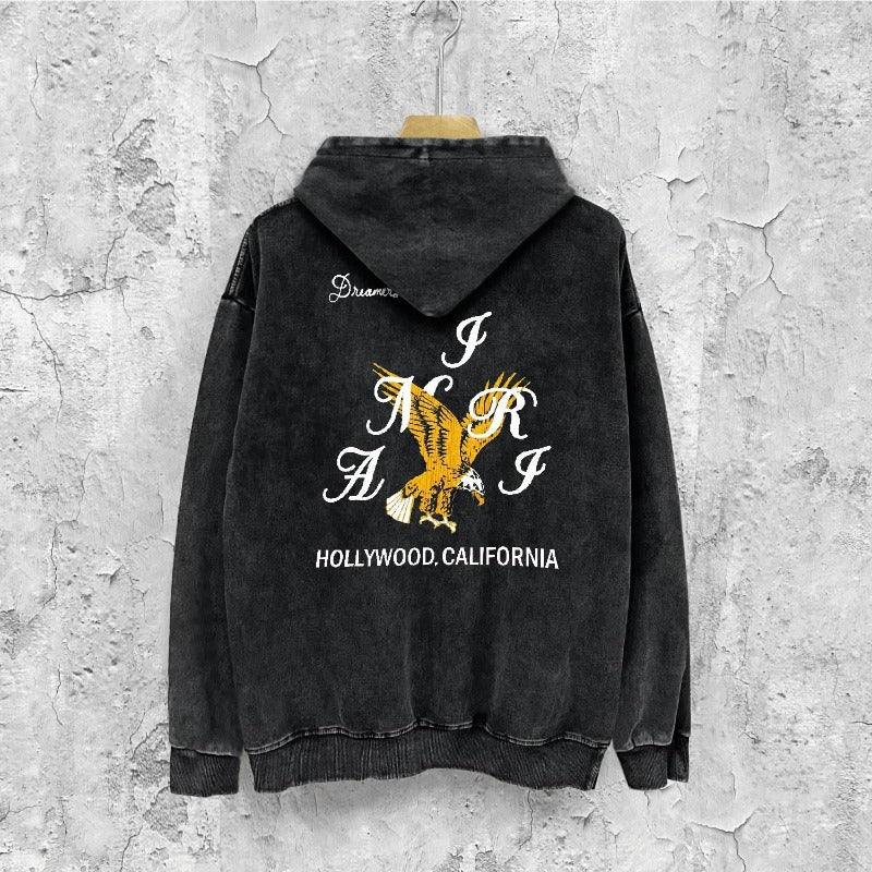 Amiri washed hoodie hollywood eagle distressed printing