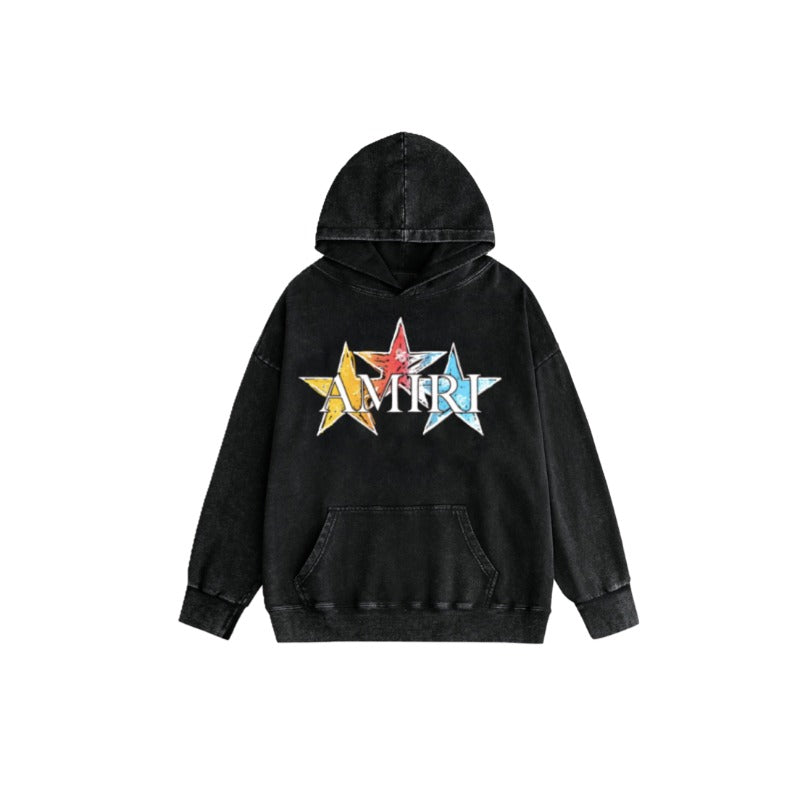 Amiri washed hoodie graffiti five-pointed star letterprinting