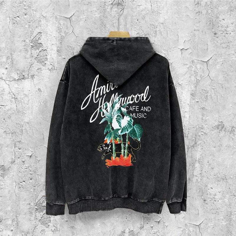 Amiri washed hoodie banana panther distressed print