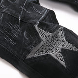 Mens Fashion Jeans Star Rhinestones S3972#