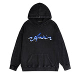 Amiri washed hoodie blue color art word printing washed and distressed
