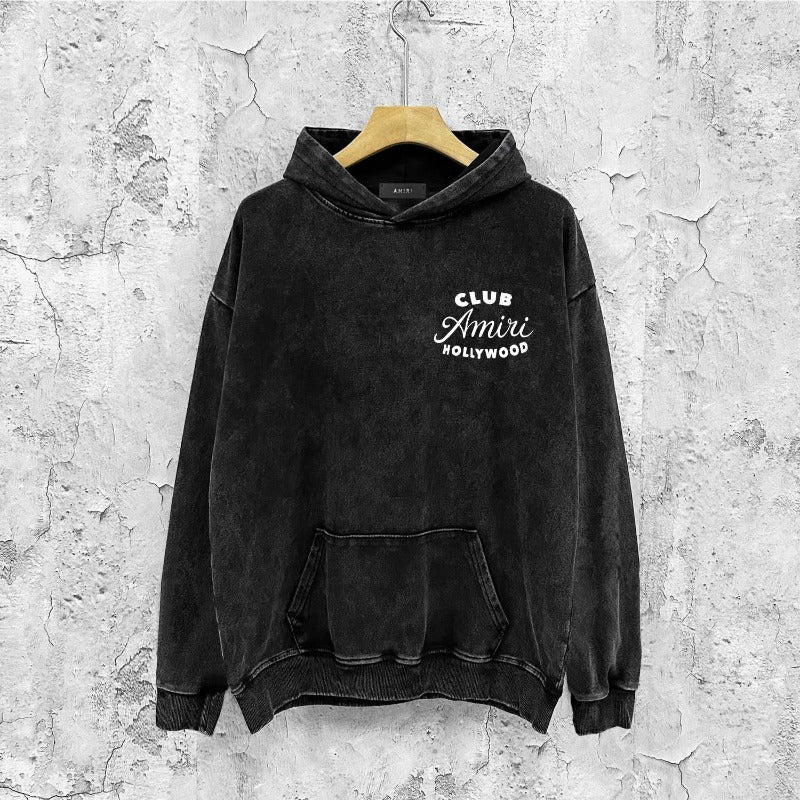 Amiri washed hoodie hollywood club distressed printing