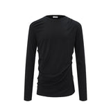 Men long sleeved shirt retro bottom shirt pure color silm waist pleated