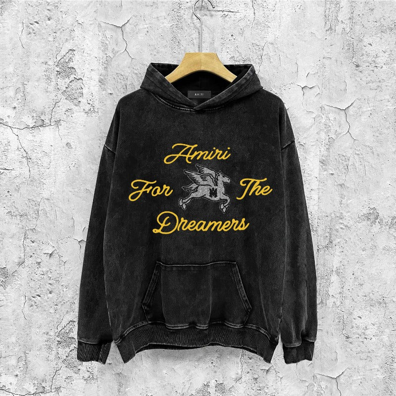Amiri washed hoodie pegasus distressed print