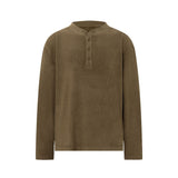 Men long sleeved shirt retro henry collar retro old money pure color bottom design men's round neck