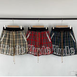 Rhude Shorts Casual Sports Mesh Checked Shorts Elastic Beach Pants