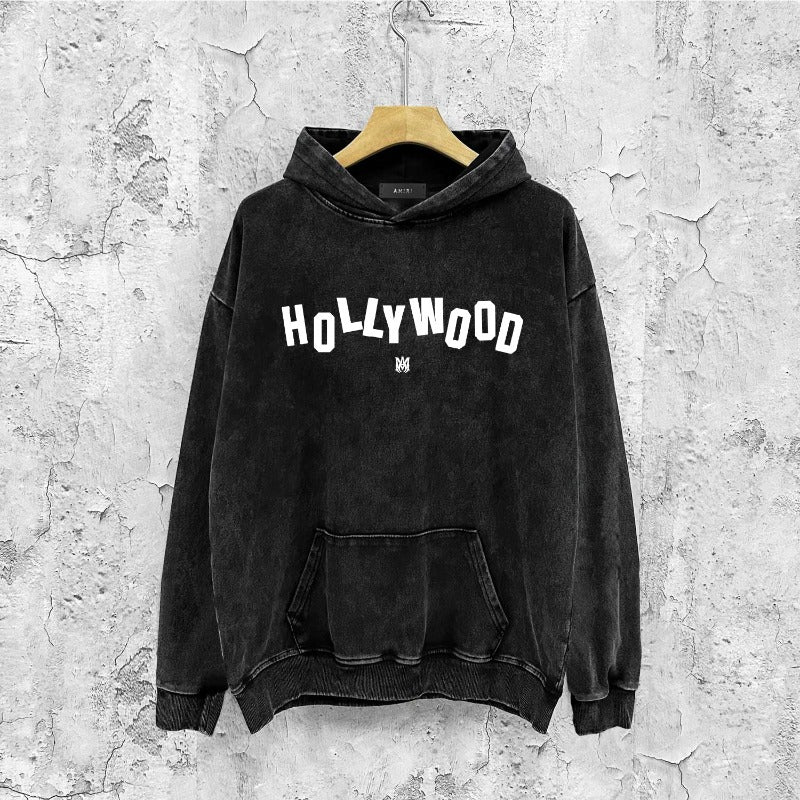 Amiri washed hoodie hollywood letter washed distressed printing