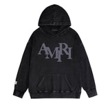 Amiri washed hoodie all gray overlapping letter washed distressed printing