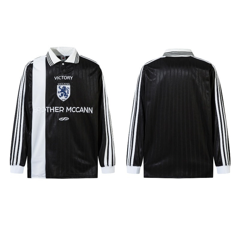 Men long sleeved shirt retrospring & fall style embroiderletter ball uniform lapel