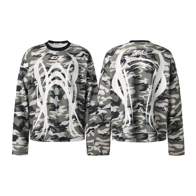 Men long sleeved shirt jw retro street trendy men's camouflage letter design men's waffle grids