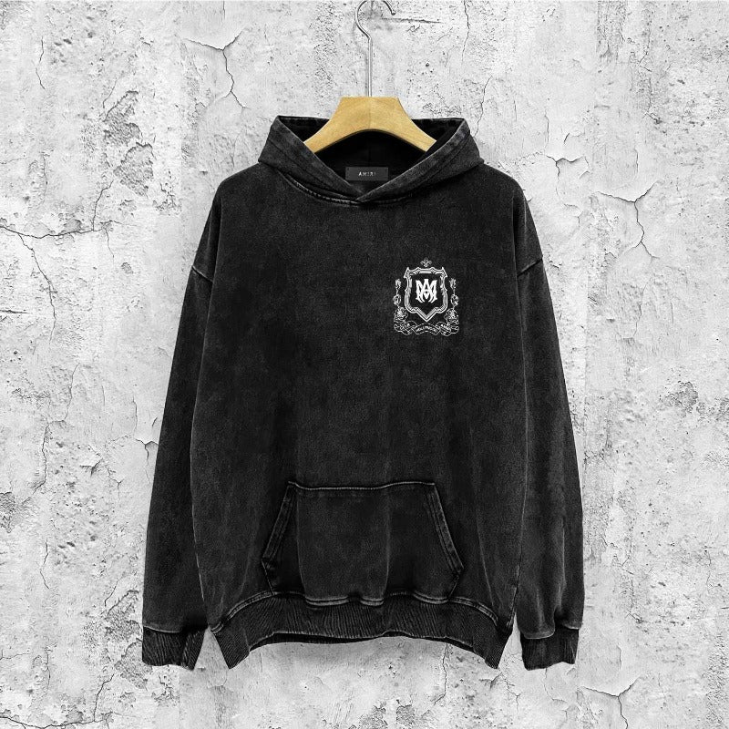 Amiri washed hoodie flower shield distressed printing