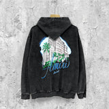Amiri washed hoodie urban forest printing distressed printing