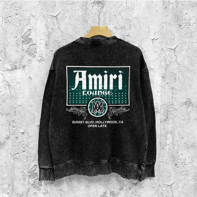 Amiri washed sweatshirt flower diamond nameplate printing washed and distressed