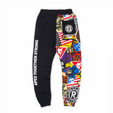 Bathing Ape Pants Shark Head Color Graffiti Splicing Sweatpants