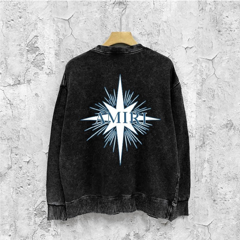 Amiri washed sweatshirt star shield printed washed and distressed