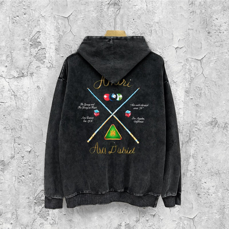 Amiri washed hoodie billiard cue washed distressed printing
