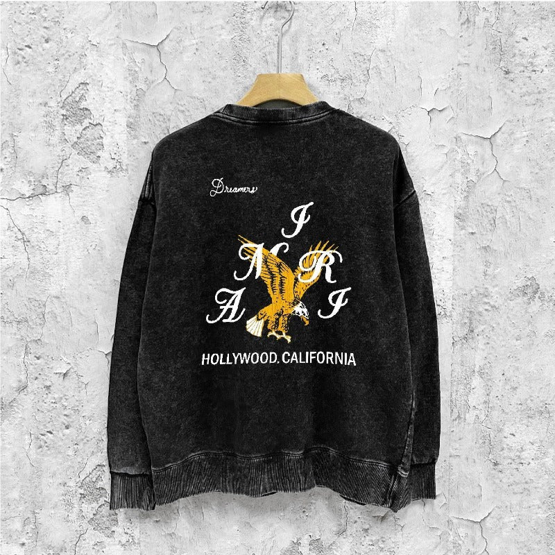 Amiri washed sweatshirt hollywood eagle printing washed and distressed