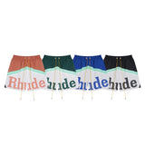 Rhude Shorts Color Matching Alphabet Casual Sports Mesh Shorts Elastic Beach Pants