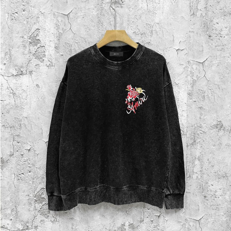 Amiri washed sweatshirt flower printing washed and distressed