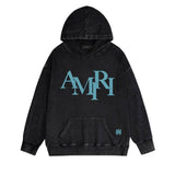Amiri washed hoodie with overlapping letter foam printing and distressed printing