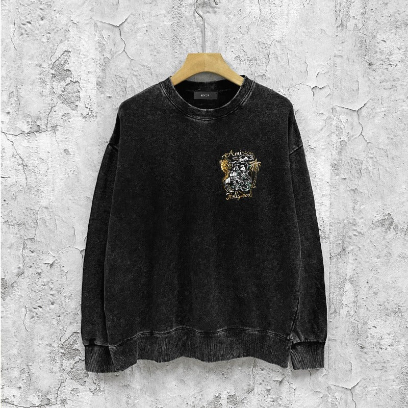 Amiri washed sweatshirt hollywood golden dragon printing washed and distressed