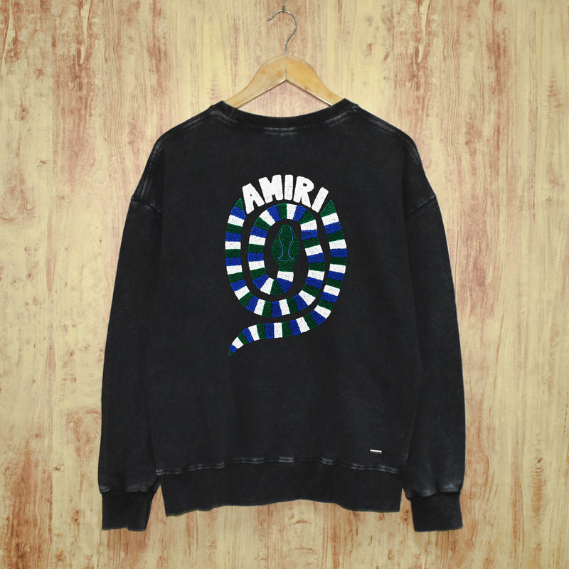 Amiri washed sweatshirt large patchwork colorful snake printing washed and distressed