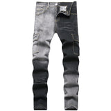Mens Fashion Jeans Black and gray color blocking 5706#