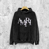Amiri washed hoodie metallic glossy letter washed distressed printing