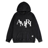 Amiri washed hoodie with overlapping letter foam printing and distressed printing