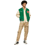 Rhude Jacket Letter Patch Embroidered Splicing Leather Sleeve Baseball Jacket