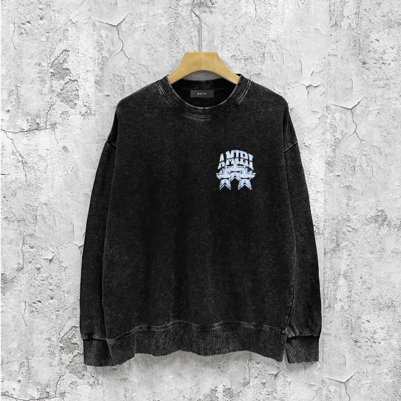 Amiri washed sweatshirt five-star rose printing washed and distressed
