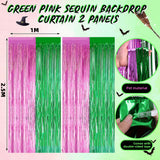 Themed Party Supplies Magic Wicked Witch Themed Foil Fringe Curtain – Shiny Pink & Green Party Backdrop