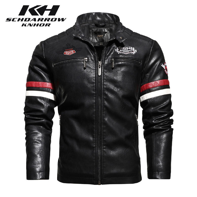 Men's Autumn and Winter Motorcycle Racing Leather Coat Color Matching Motorcycle Thin Single Layer Men's Coat Men Pu Jacket