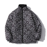 Printed Cotton-Padded Jacket Men's plus Size Retro Sports Long Sleeve Top Loose Padded Coat Men Cotton Padded Jackets
