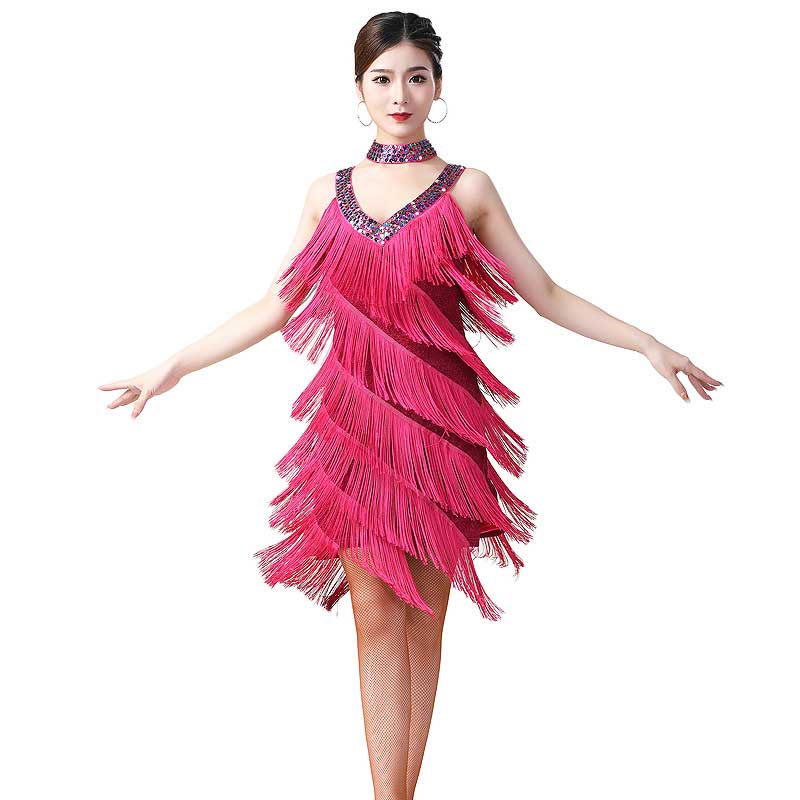 Flapper Dress Tassel Dress Latin Dance Skirt Sleeveless Sequined V-neck