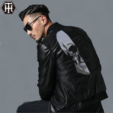 Men's Skull Embroidery Leather Thick Baseball Collar Leather Imitation Leather Motorcycle Leather Coat Men's Pu Jacket