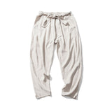 Linen Pants Straight Leg Pants Drawstring Lightweight Elastic Beach Pants Men's Soft Vintage Harem Pants