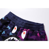 A Ape Print Shorts Purple Patchwork Blue Men and Women Summer Camouflage Shorts Fashion Brand Casual Shorts