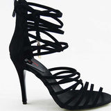 Black Strappy Heels Roman Shoes Sandal Boots Open Toe Thin Strap High Heels
