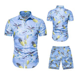 Summer plus Size Retro Sports Couple Casual Hawaii Beach Printed Shirt Two Pieces Men Shirt