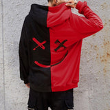 Split Hoodie Demons and Angels Casual Multicolor Smiley Face Long Sleeve Hooded