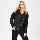 Women 'S Leather Jacket With Patches Motorcycle Female Autumn Versatile PU Leather Small Cropped Leather Coat