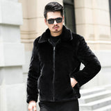 Men's Faux Velvet Marten Overcoats Coat Mid-Length Men Pu Jacket