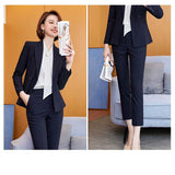 Women Pants Suit Uniform Designs Formal Style Office Lady Bussiness Attire Navy Blue Spring Business Suit