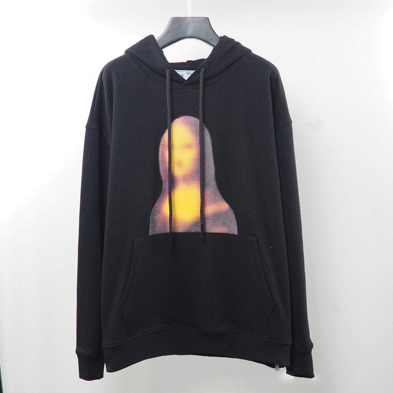 Autumn And Winter Black Mona Lisa Smile Printed Hooded Men And Women