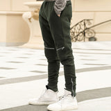Men's Pleated Slim Fit Biker Jeans Zipper Skinny Pants Trendy Men's Sweatpants Motorcycle Casual Pants