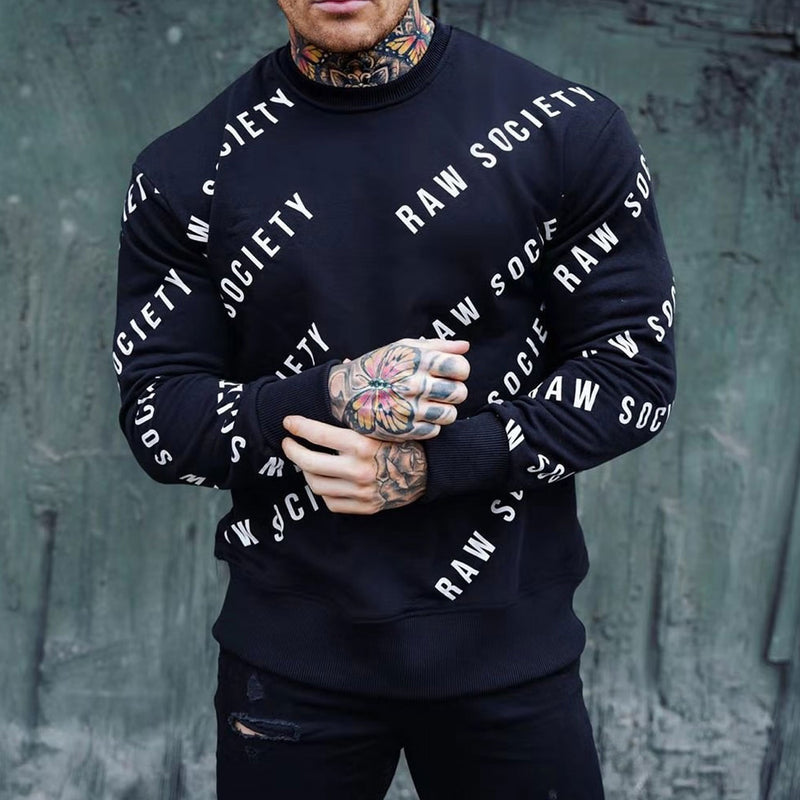 Men's Sports Hoodie Men Sweatshirts Fitness Male's Hoodies Autumn and Winter Workout Brothers Full Body Printing Long Sleeve Crew Neck Sweater Men's Cotton Tide Slim-Fitting Sweater