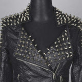 Punk Leather Jacket with Spikes Autumn and Winter Rock Motorcycle Clothing Lapel Imitation Sheep Leather Jacket Punk Rivet Coat for Women