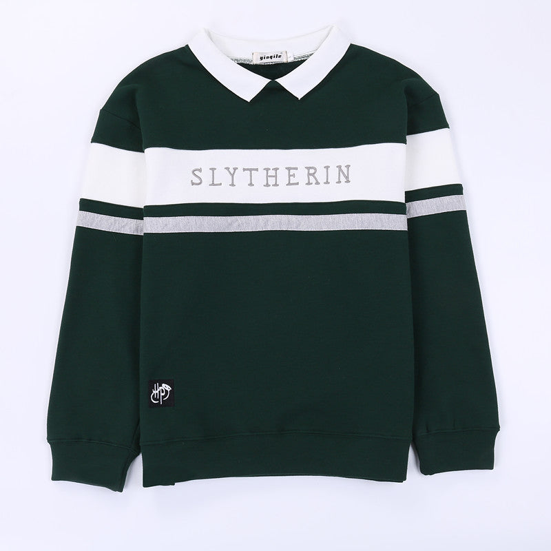 Slytherin Hoodie for Men Harry Potter College Stripe Series Stitching Letter Embroidery Loose Sweater plus Size Retro Sports